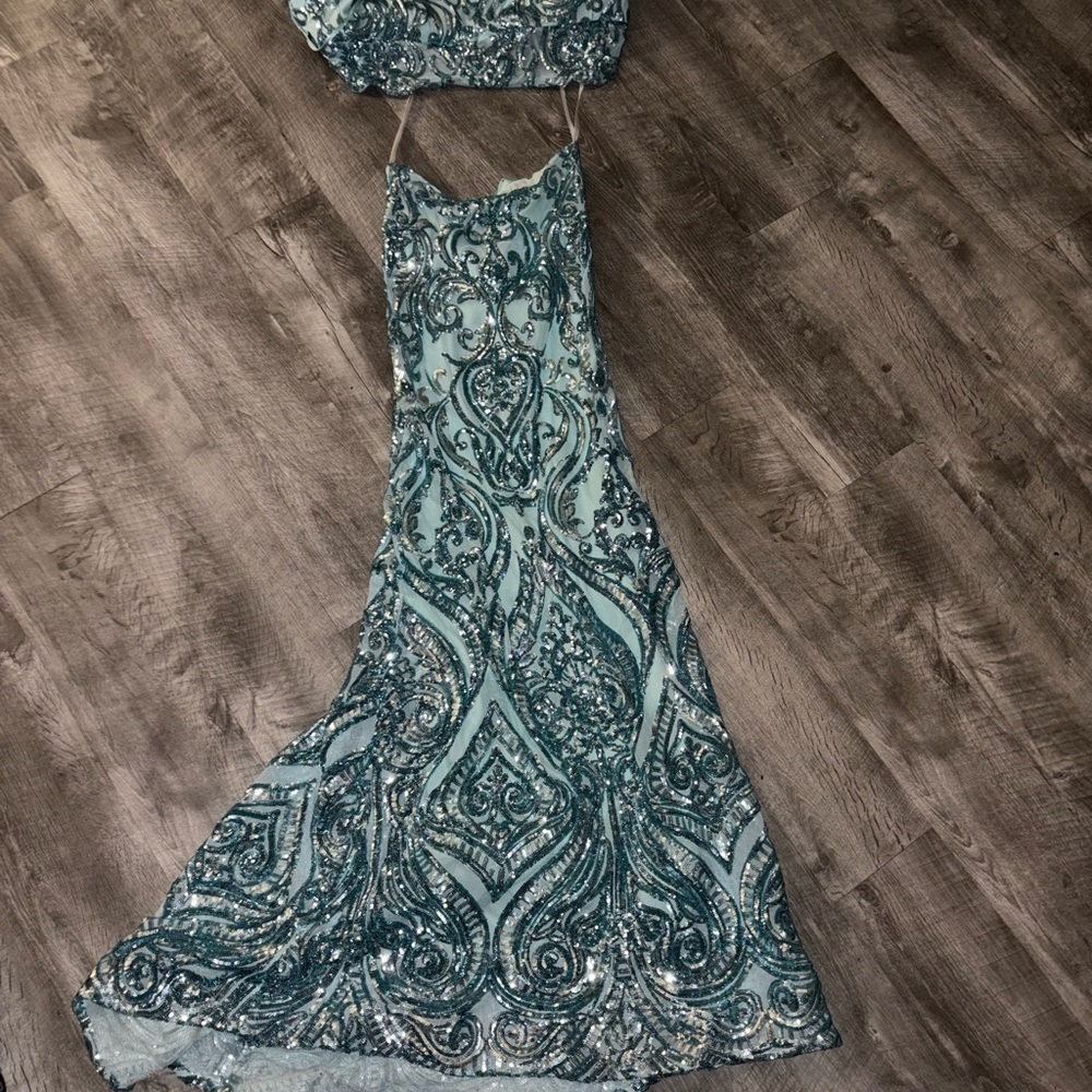 B Darlin Teal Sequin Embellished Maxi Dress